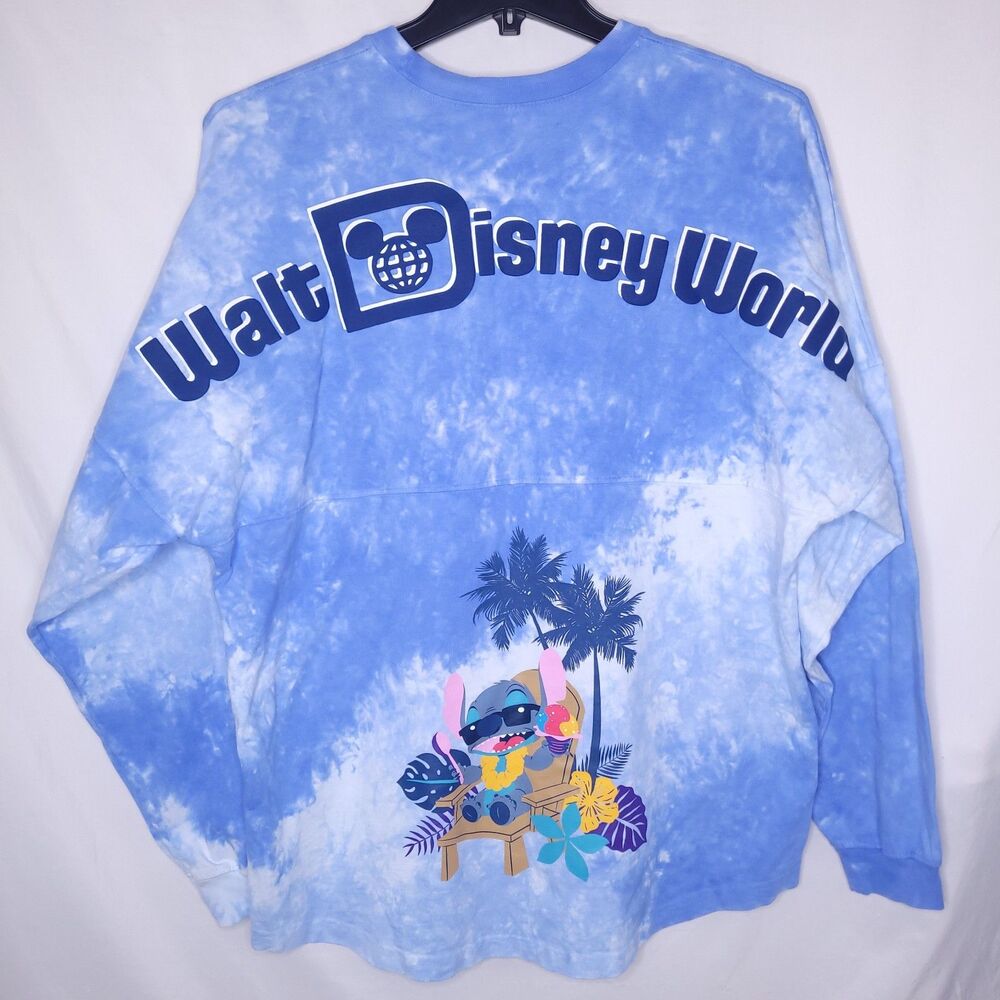 Disney Spirit Jersey Stitch Womens Large Blue Tie Dye Long Sleeve